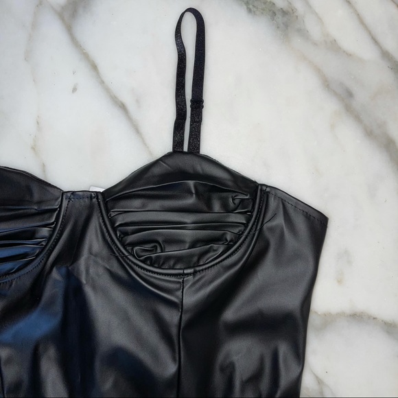 Black Faux Leather Bodysuit - Picture 2 of 11